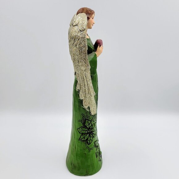 Angel Figurine Christmas Poinsettia Glitter Wings Heart Polyresin Woodcarve Tabl - Picture 5 of 10